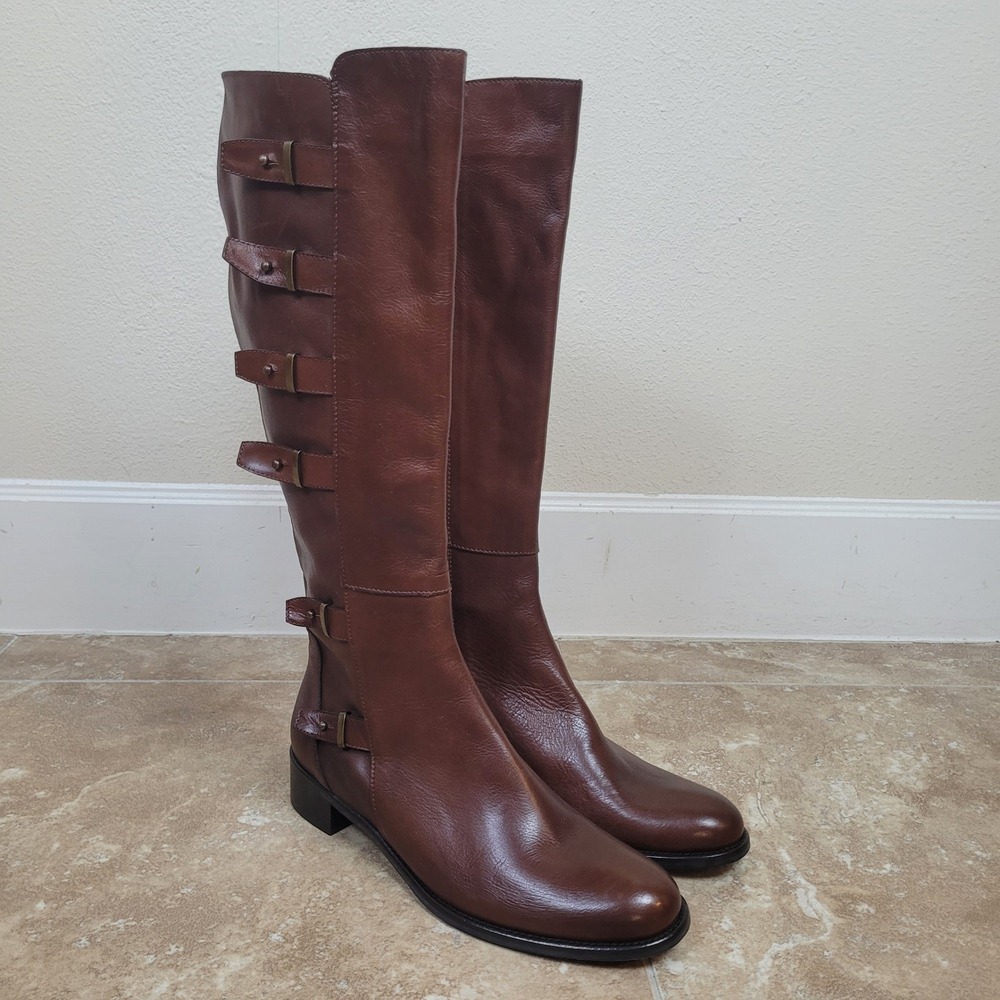 Sesto Meucci Boots 11M Brown Leather Fango Tall Riding Equestrian Buckle Italy